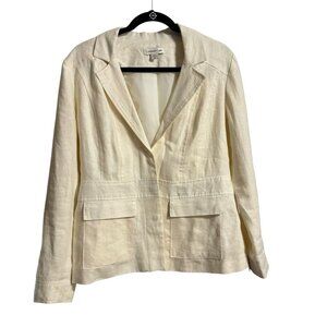 Coldwater‎ Creek Cream Women’s Blazer Size 10 100% Linen Snaps Long Sleeves